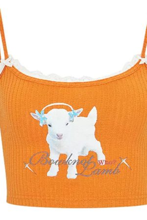 Cute Everyday Outfits, Outfit Inspo Casual Y2K Lamb Print Crop Top