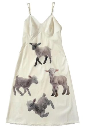 Cute Everyday Outfits, Outfit Inspo Casual Y2K Lambs Print Slip Dress