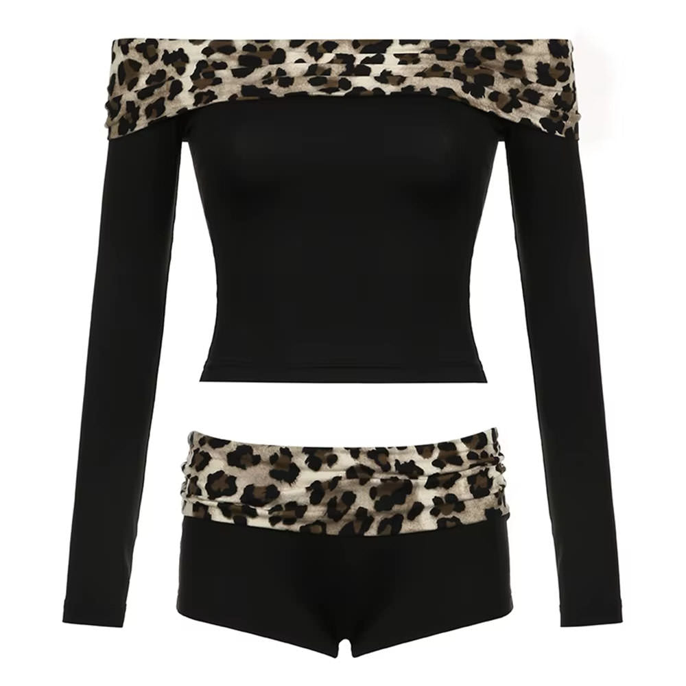 Cute Everyday Outfits, Outfit Inspo Casual Y2K Leopard Bardot Top & Shorts Set