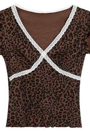 Cute Everyday Outfits, Outfit Inspo Casual Y2K Leopard Lace Crop Top