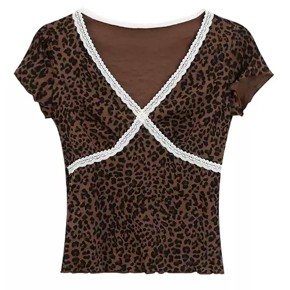 Cute Everyday Outfits, Outfit Inspo Casual Y2K Leopard Lace Crop Top