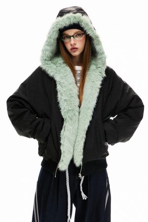 Cute Everyday Outfits, Outfit Inspo Casual Y2K Mint Fur Parka
