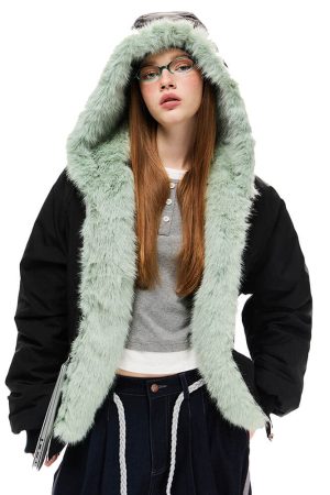 Cute Everyday Outfits, Outfit Inspo Casual Y2K Mint Fur Parka