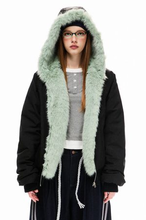 Cute Everyday Outfits, Outfit Inspo Casual Y2K Mint Fur Parka