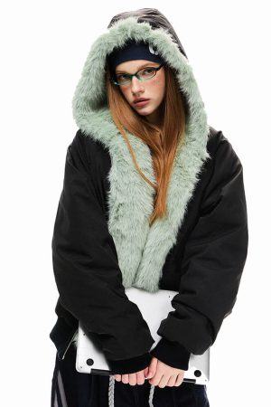 Cute Everyday Outfits, Outfit Inspo Casual Y2K Mint Fur Parka