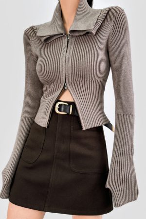 Cute Everyday Outfits, Outfit Inspo Casual Y2K Off-Shoulder Zip-Up Top