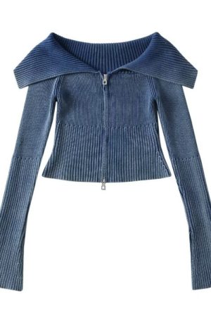 Cute Everyday Outfits, Outfit Inspo Casual Y2K Off-Shoulder Zip-Up Top
