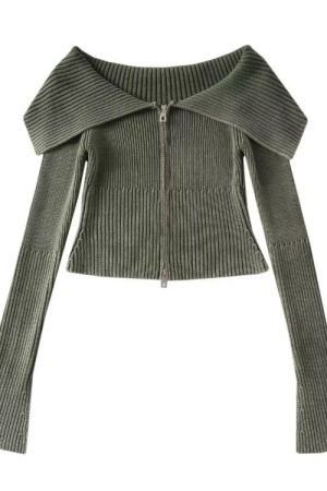 Cute Everyday Outfits, Outfit Inspo Casual Y2K Off-Shoulder Zip-Up Top