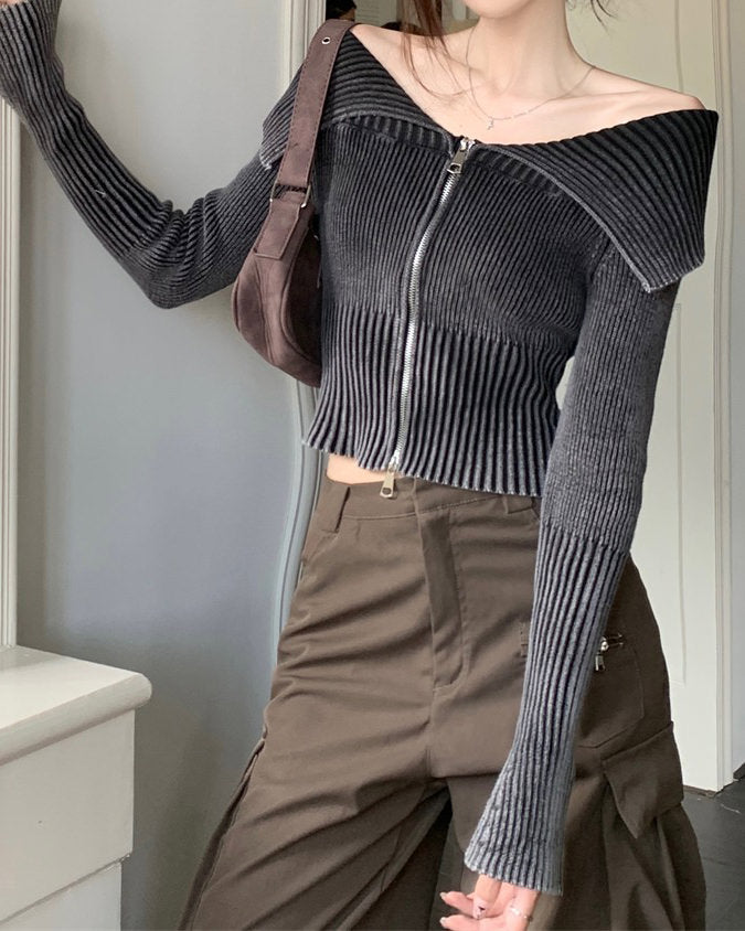 Cute Everyday Outfits, Outfit Inspo Casual Y2K Off-Shoulder Zip-Up Top Cute Everyday Outfits, Outfit Inspo Casual Y2K Off-Shoulder Zip-Up Top