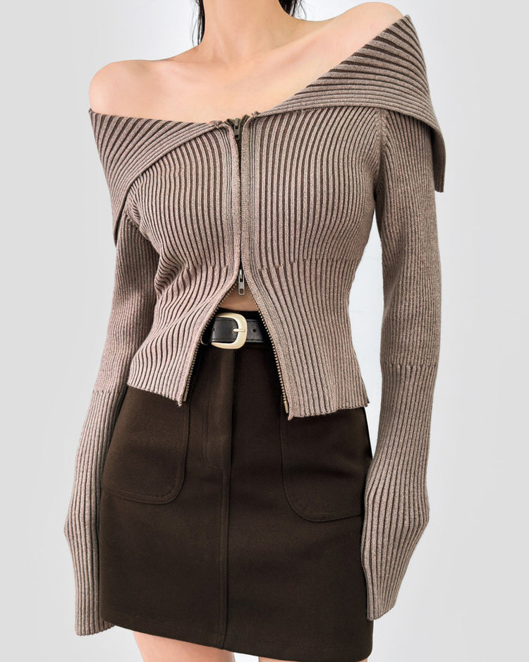 Cute Everyday Outfits, Outfit Inspo Casual Y2K Off-Shoulder Zip-Up Top Cute Everyday Outfits, Outfit Inspo Casual Y2K Off-Shoulder Zip-Up Top