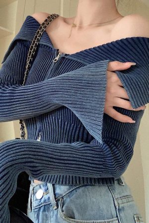 Cute Everyday Outfits, Outfit Inspo Casual Y2K Off-Shoulder Zip-Up Top