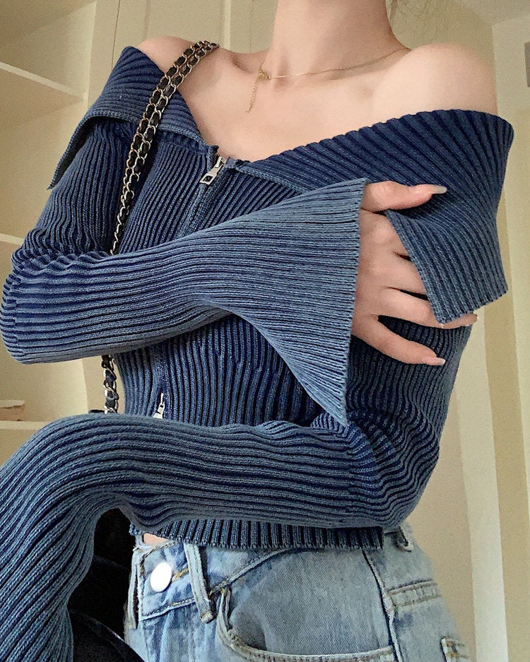 Cute Everyday Outfits, Outfit Inspo Casual Y2K Off-Shoulder Zip-Up Top Cute Everyday Outfits, Outfit Inspo Casual Y2K Off-Shoulder Zip-Up Top