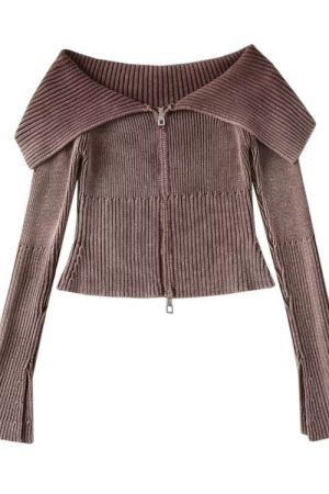 Cute Everyday Outfits, Outfit Inspo Casual Y2K Off-Shoulder Zip-Up Top