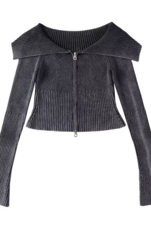 Cute Everyday Outfits, Outfit Inspo Casual Y2K Off-Shoulder Zip-Up Top