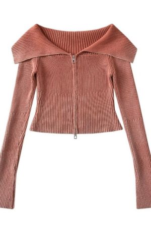 Cute Everyday Outfits, Outfit Inspo Casual Y2K Off-Shoulder Zip-Up Top