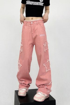 Cute Everyday Outfits, Outfit Inspo Casual Y2K Pink Star Jeans
