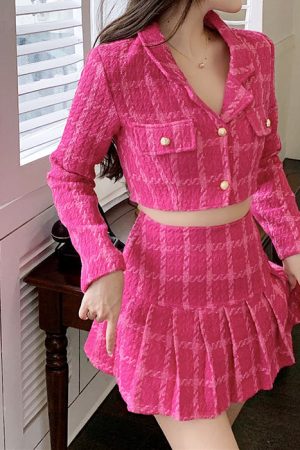 Cute Everyday Outfits, Outfit Inspo Casual Y2K Pink Tweed Jacket & Skirt Co-Ord