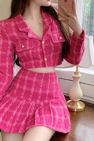 Cute Everyday Outfits, Outfit Inspo Casual Y2K Pink Tweed Jacket & Skirt Co-Ord