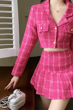 Cute Everyday Outfits, Outfit Inspo Casual Y2K Pink Tweed Jacket & Skirt Co-Ord