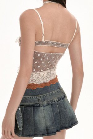 Cute Everyday Outfits, Outfit Inspo Casual Y2K Polka Dot Lace Cami Top