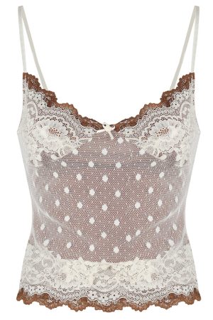 Cute Everyday Outfits, Outfit Inspo Casual Y2K Polka Dot Lace Cami Top