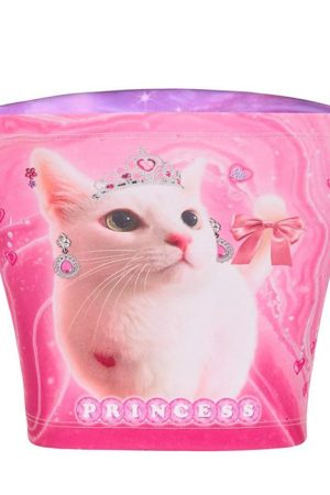 Cute Everyday Outfits, Outfit Inspo Casual Y2K Queen Cat Tube Top