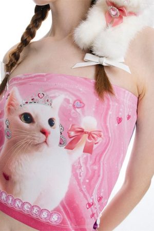 Cute Everyday Outfits, Outfit Inspo Casual Y2K Queen Cat Tube Top