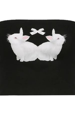 Cute Everyday Outfits, Outfit Inspo Casual Y2K Rabbit Print Tube Top