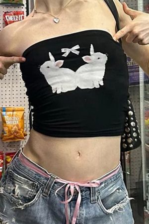 Cute Everyday Outfits, Outfit Inspo Casual Y2K Rabbit Print Tube Top