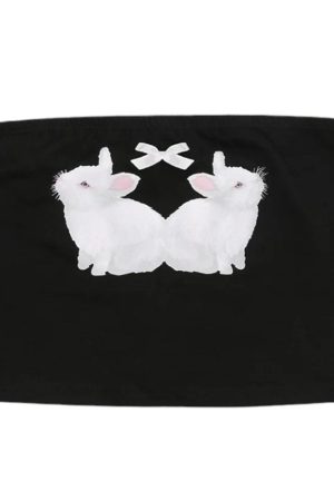 Cute Everyday Outfits, Outfit Inspo Casual Y2K Rabbit Print Tube Top