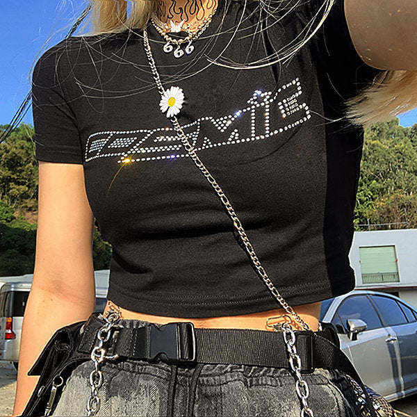 Cute Everyday Outfits, Outfit Inspo Casual Y2K Rhinestone Cosmic Crop Top Cute Everyday Outfits, Outfit Inspo Casual Y2K Rhinestone Cosmic Crop Top