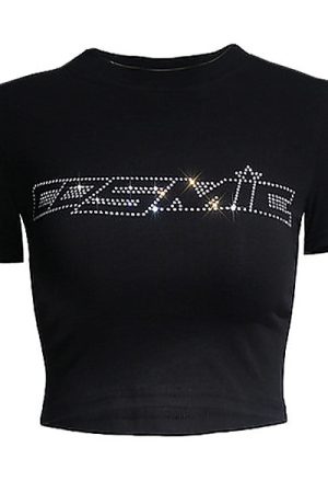 Cute Everyday Outfits, Outfit Inspo Casual Y2K Rhinestone Cosmic Crop Top