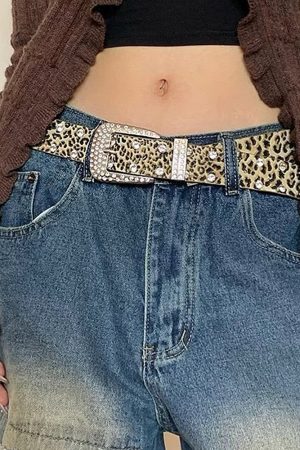 Cute Everyday Outfits, Outfit Inspo Casual Y2K Rhinestone Leopard Belt