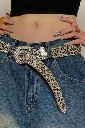 Cute Everyday Outfits, Outfit Inspo Casual Y2K Rhinestone Leopard Belt