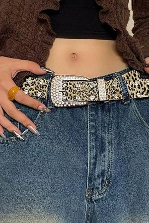 Cute Everyday Outfits, Outfit Inspo Casual Y2K Rhinestone Leopard Belt