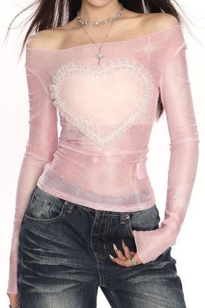 Cute Everyday Outfits, Outfit Inspo Casual Y2K Ruffled Heart Long Sleeve Top