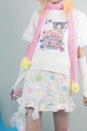 Cute Everyday Outfits, Outfit Inspo Casual Y2K Star Fairy Fuzzy Scarf
