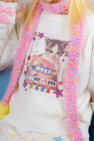 Cute Everyday Outfits, Outfit Inspo Casual Y2K Star Fairy Fuzzy Scarf