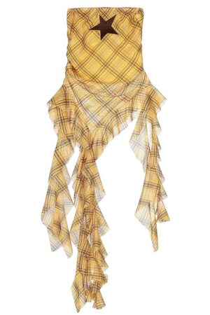 Cute Everyday Outfits, Outfit Inspo Casual Y2K Star Plaid Asymmetric Tube Top