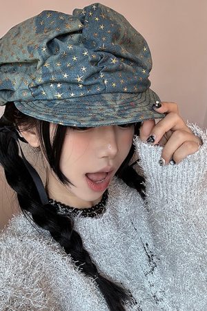 Cute Everyday Outfits, Outfit Inspo Casual Y2K Stars Denim Baker Boy Cap