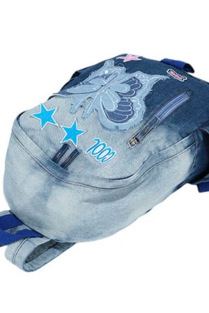 Cute Everyday Outfits, Outfit Inspo Casual Y2K Style Butterfly Denim Backpack