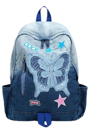 Cute Everyday Outfits, Outfit Inspo Casual Y2K Style Butterfly Denim Backpack