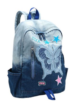 Cute Everyday Outfits, Outfit Inspo Casual Y2K Style Butterfly Denim Backpack