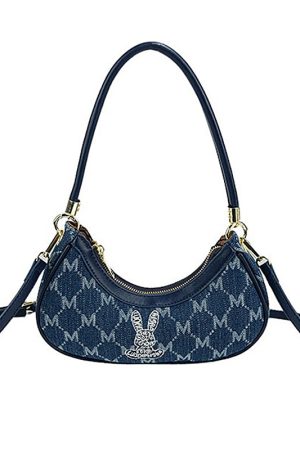 Cute Everyday Outfits, Outfit Inspo Casual Y2K Style Monogram Pattern Denim Bag