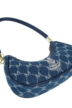 Cute Everyday Outfits, Outfit Inspo Casual Y2K Style Monogram Pattern Denim Bag