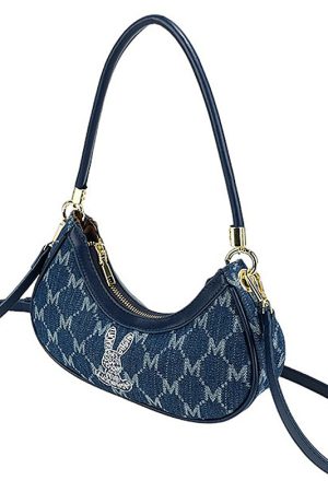 Cute Everyday Outfits, Outfit Inspo Casual Y2K Style Monogram Pattern Denim Bag