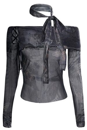 Cute Everyday Outfits, Outfit Inspo Casual Y2K Tie-Dye Mesh Off-Shoulder Top