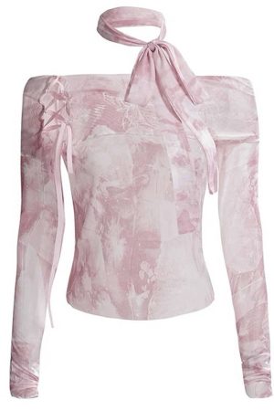 Cute Everyday Outfits, Outfit Inspo Casual Y2K Tie-Dye Mesh Off-Shoulder Top