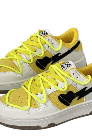 Cute Everyday Outfits, Outfit Inspo Casual Yellow & Black Heart Aesthetic Sneakers