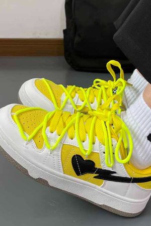Cute Everyday Outfits, Outfit Inspo Casual Yellow & Black Heart Aesthetic Sneakers